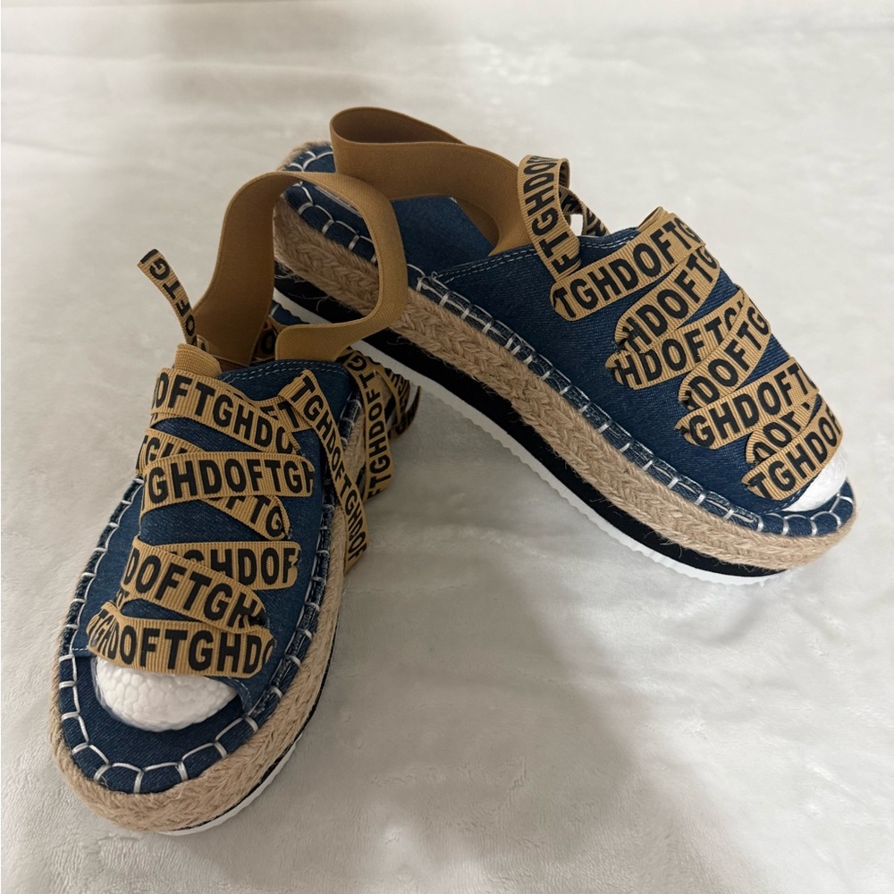 SHEIN Navy and Tan Espadrilles